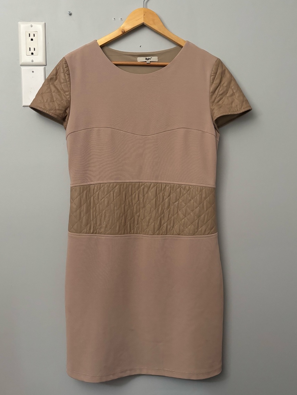 Quilted Panel Mini Shift Dress in Taupe
